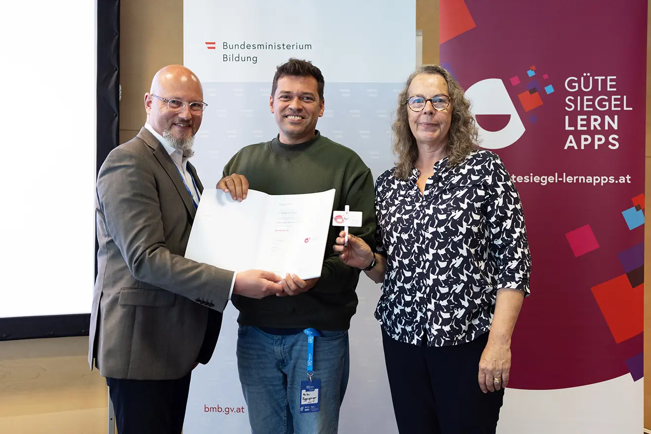 Auszeichnung: Gütesiegel Lern-Apps für groove2grow Das Team von groove2grow bei der offiziellen Verleihung des Gütesiegels Lern-Apps durch das Bundesministerium für Bildung.